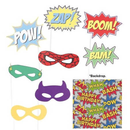 palitos para photocall superheroes 9 piezas con fondo de 75x75 cm 7213 883028295852