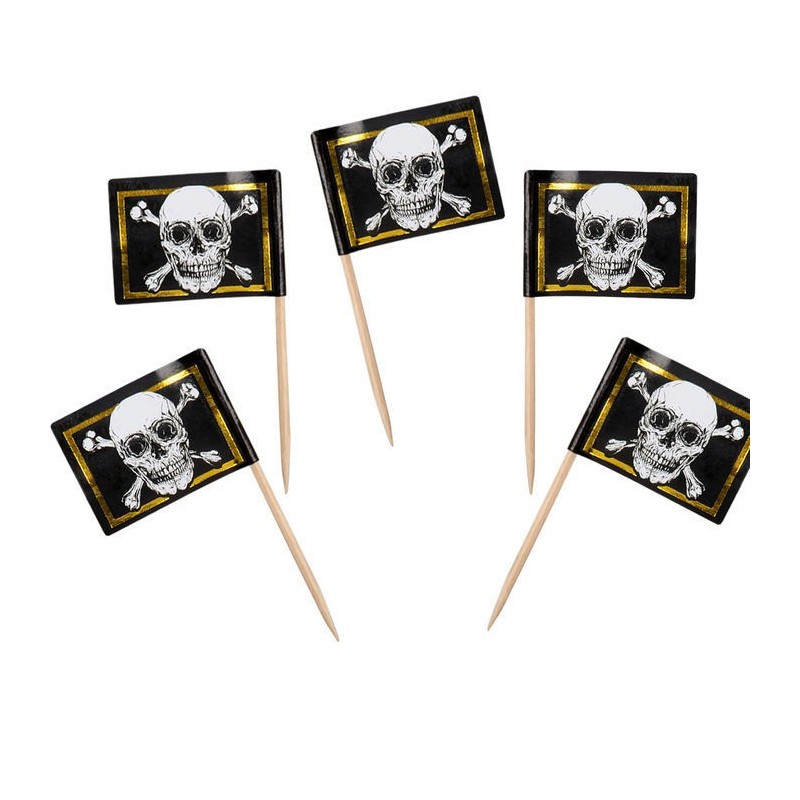 Pinchos banderas piratas 24 uds de 7 cm