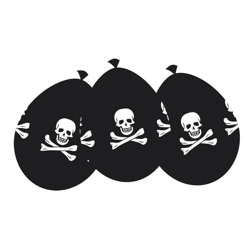 Globos fiesta pirata negros 6 uds 25 cm