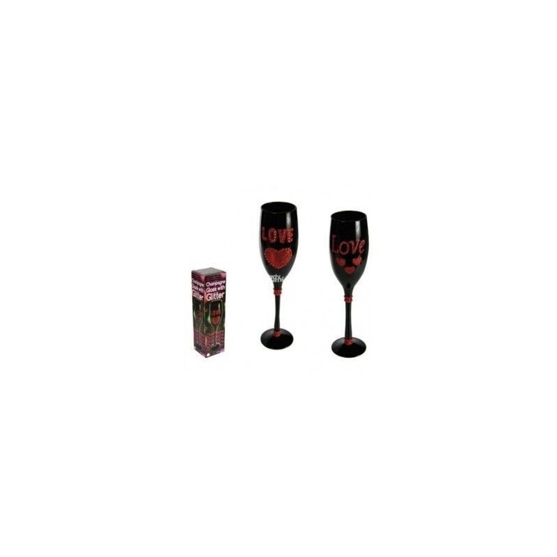Copa de champagne negra love y corazon