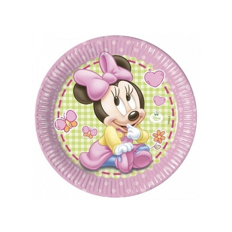 Platos minnie mouse 23 cm bebe rosa 8 unida