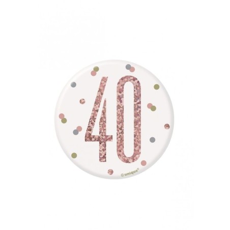 Chapa 40 cumpleaños rosa dorado