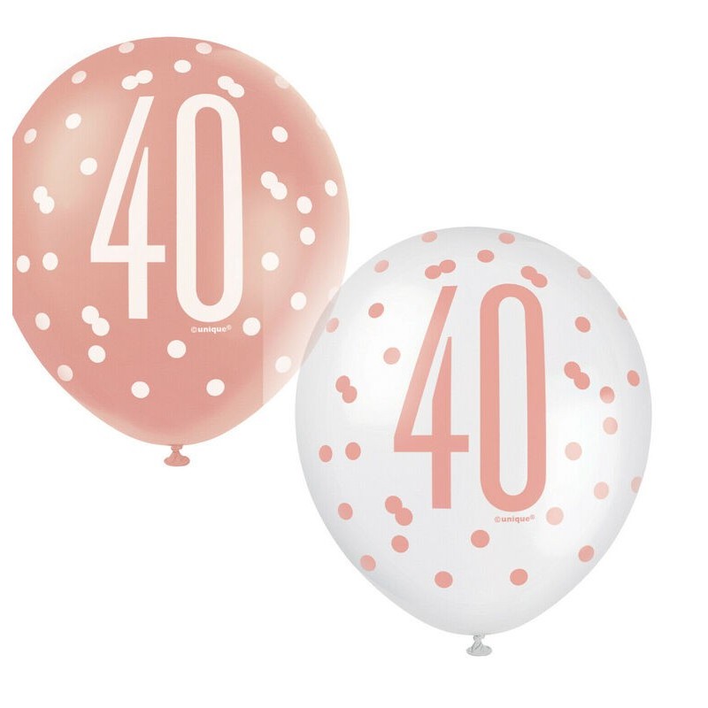 Globos 40 cumpleaños rosa dorado y blanco 30 cm