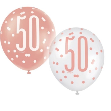 globos 50 cumpleanos rosa dorado y blanco 30 cm 84919 883028295852