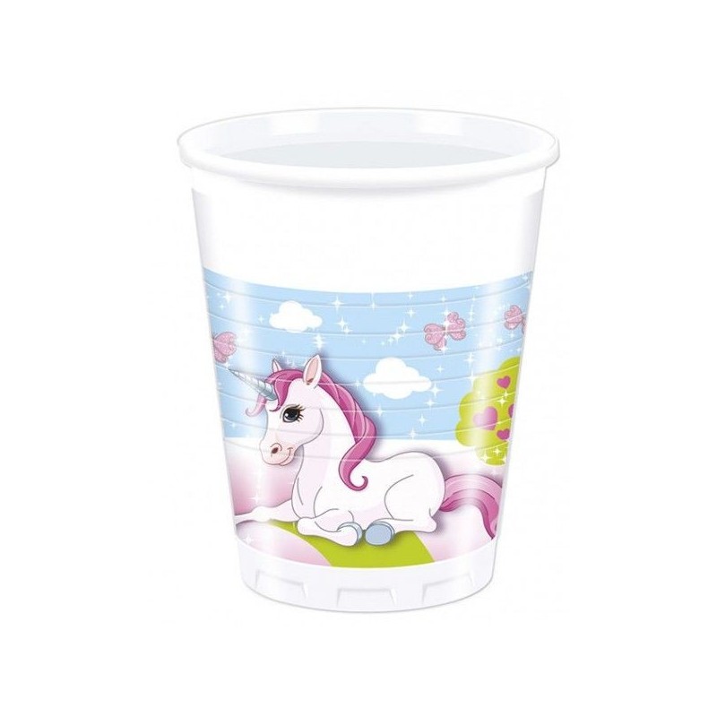 Vasos unicornio para cumpleaños 8 uds 200 ml