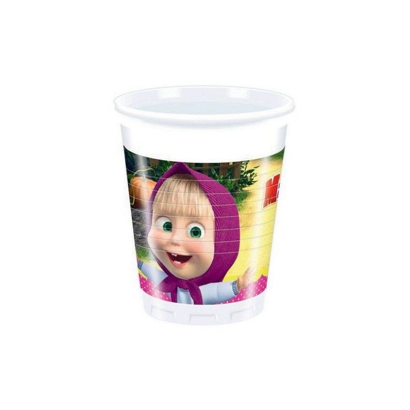 Vasos masha y el oso plastico 8 uds cumpleaños