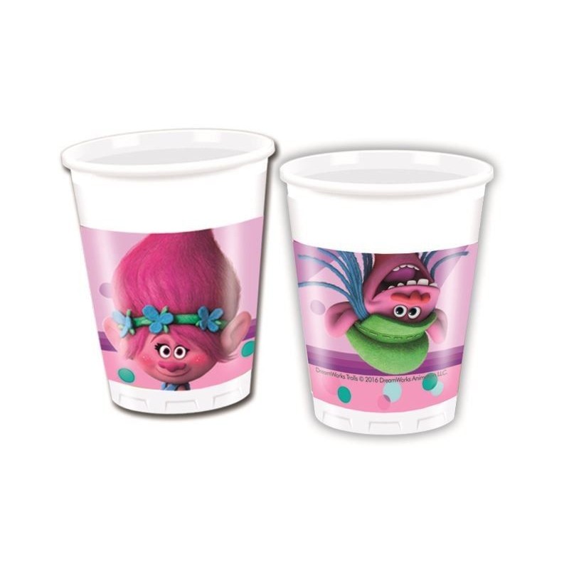 Vasos trolls plastico 8 unidades cumpleaños