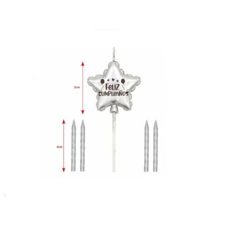 Velas feliz cumpleaños estrella plata
