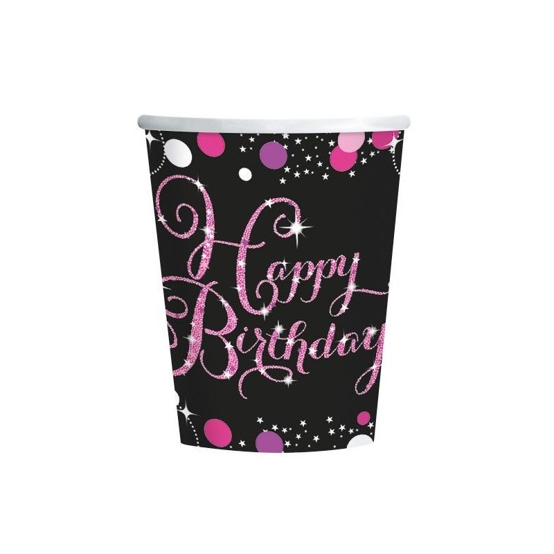 Vasos 18 cumpleaños rosas y negros 8 uds