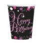Vasos 18 cumpleaños rosas y negros 8 uds