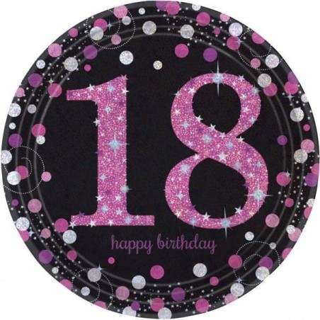 platos 18 cumpleanos rosas y negros 23 cm 8 uds 9900580 13051637446