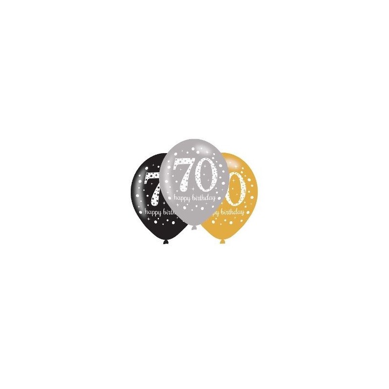 Globos 70 cumpleanos oro plata y negro 6 uds latex 1139 275cm