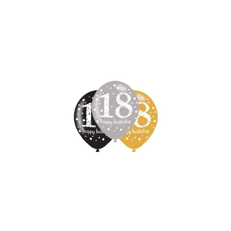 Globos 18 cumpleanos oro plata y negro 6 uds latex