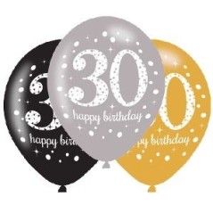 globos 30 cumpleanos oro plata y negro 6 uds latex 11 275cm 9900738 13051639075
