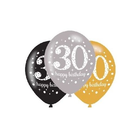 globos 30 cumpleanos oro plata y negro 6 uds latex 11 275cm 9900738 13051639075