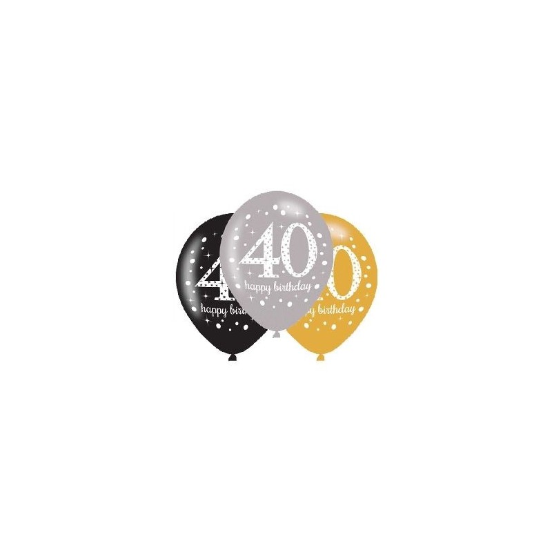 Globos 40 cumpleanos oro plata y negro 6 uds latex 275cm