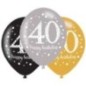 Globos 40 cumpleanos oro plata y negro 6 uds latex 275cm
