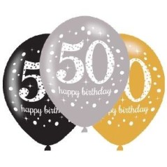 globos 50 cumpleanos oro plata y negro 6 uds latex 11 275cm 9900740 13051639099