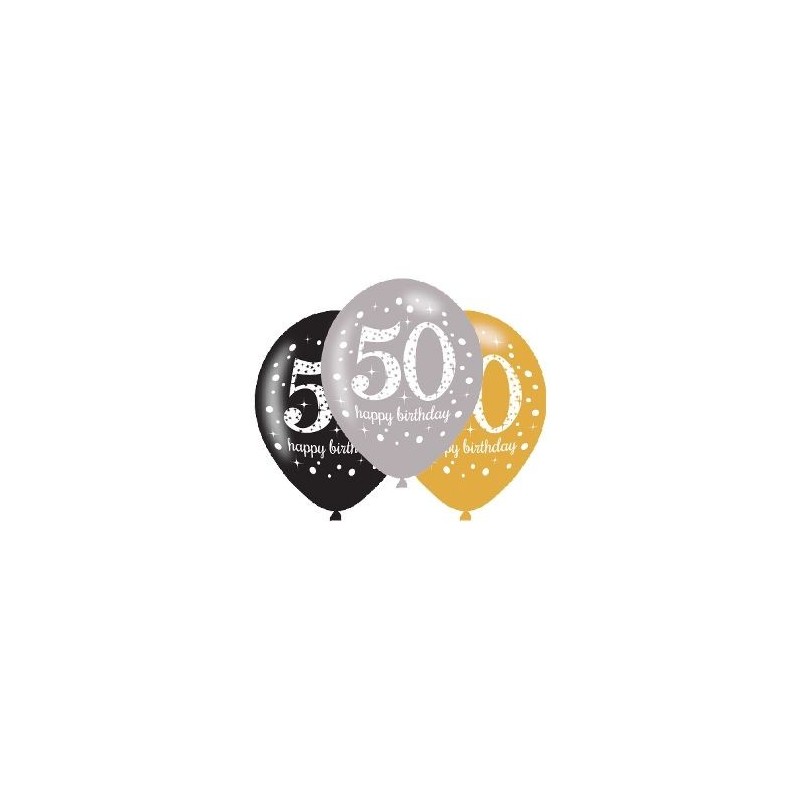 Globos 50 cumpleanos oro plata y negro 6 uds latex 275cm