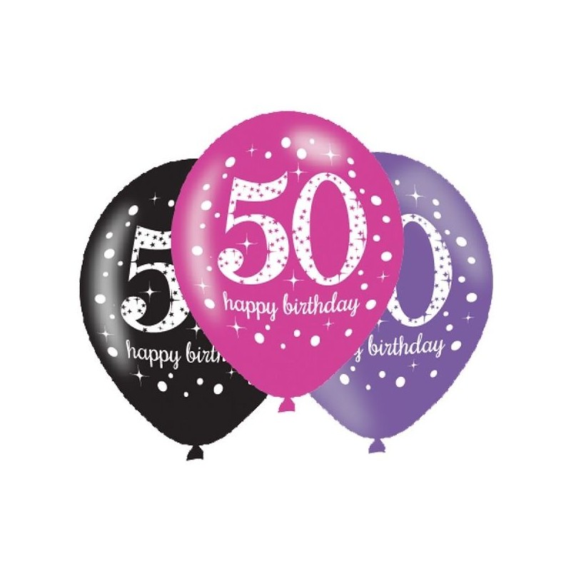Globos 50 cumpleaños rosas lilas y negros 6 uds