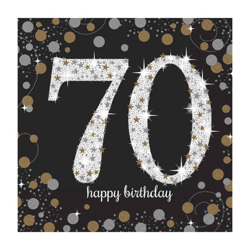 Servilletas 70 cumpleaños en negro y oro 20 uds