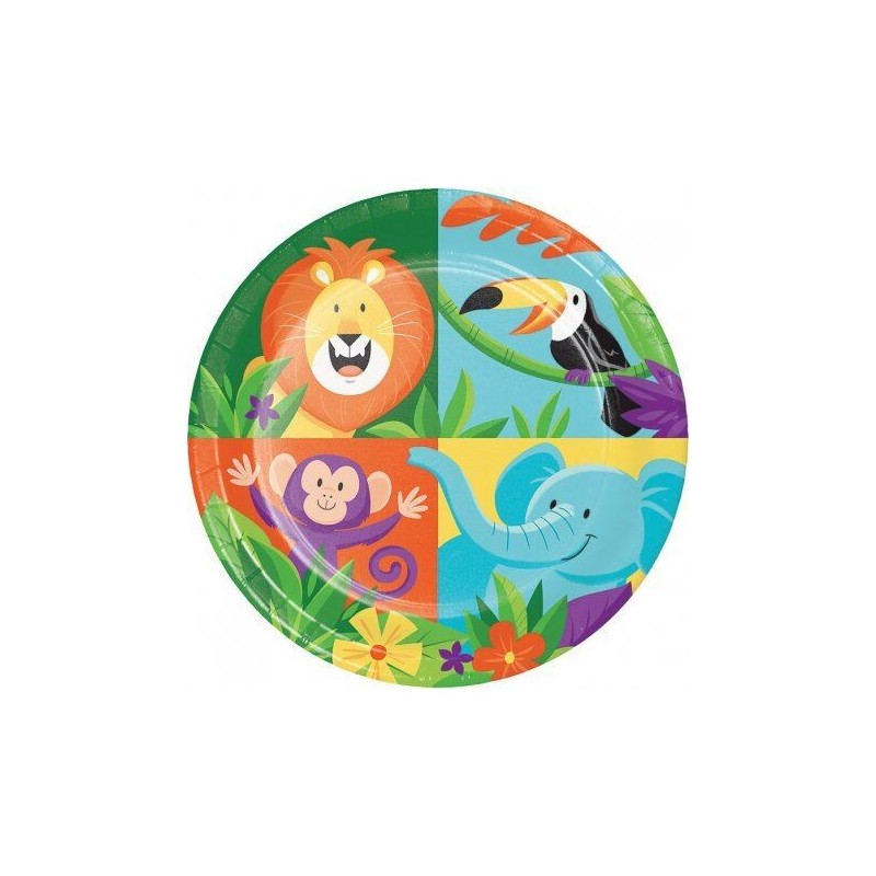 Platos cumpleaños animales jungla 8 uds 18 cm