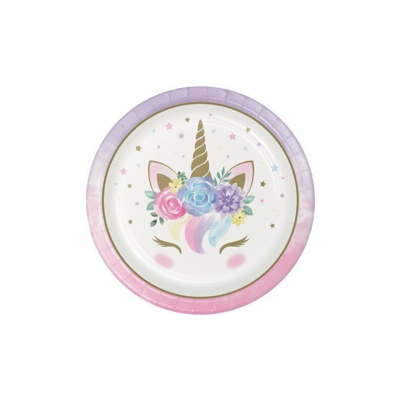 Platos Unicornio baby 8 uds 23 cm