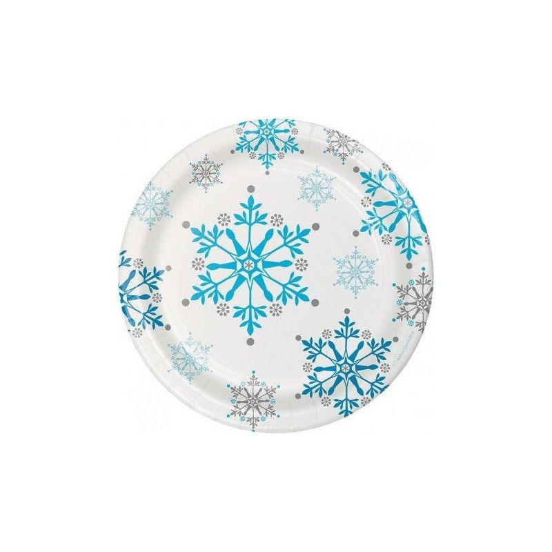 Platos copos de nieve blancos 8 uds de 18 cm