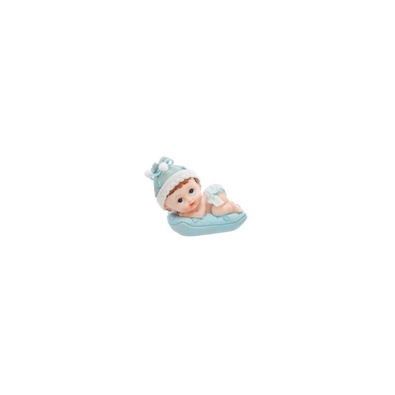 Figura niño en almoada azul 9 cm babyshower o nacimiento