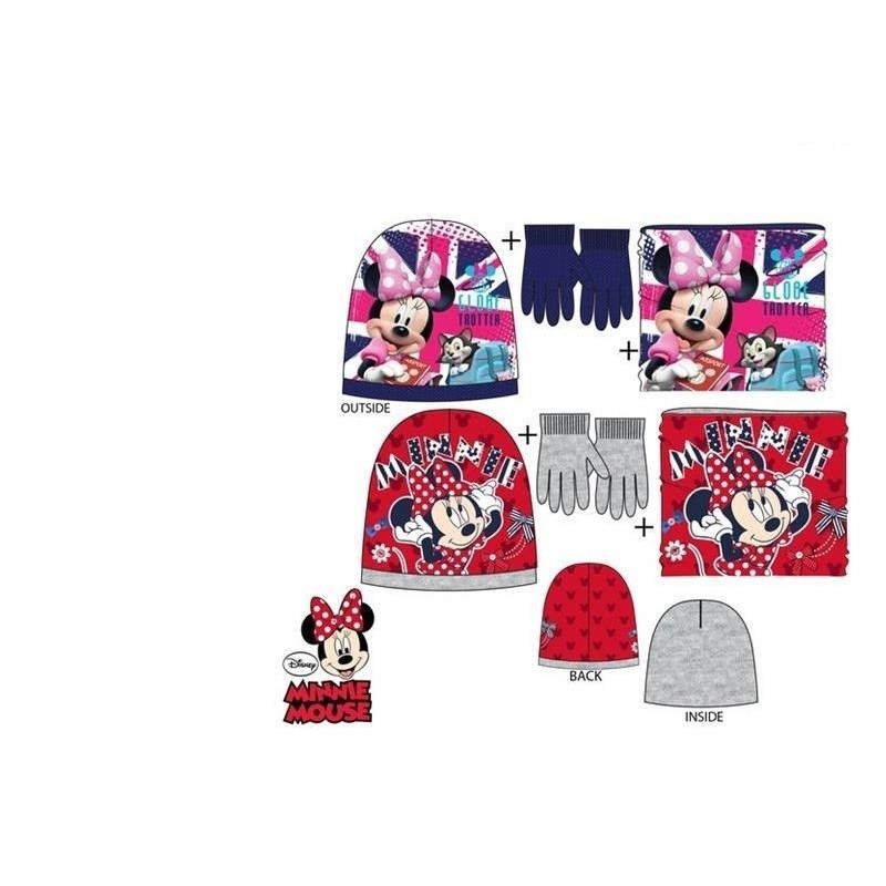 Conjunto invierno minnie mouse rojo  gorro braga y guantes rojo 52 cm