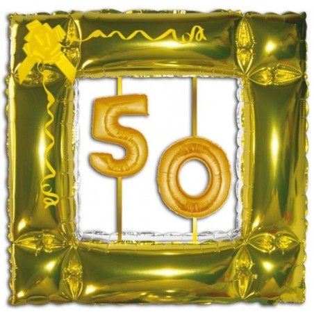 globo marco oro con n 50 anos helio foil KCM50BW 8054217041525