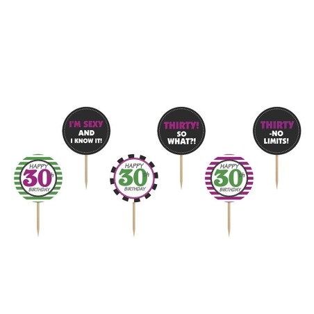 toppers para cupcake 30 cumpleanos pinchos 92 cm 6 uds KPM13 5902230708686