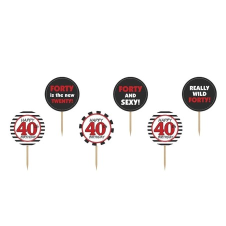 toppers para cupcake 40 cumpleanos pinchos 92 cm 6 uds KPM14 5902230708709