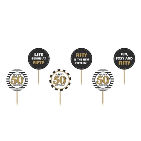 toppers para cupcake 50 cumpleanos pinchos 92 cm 6 uds KPM15 5902230708723