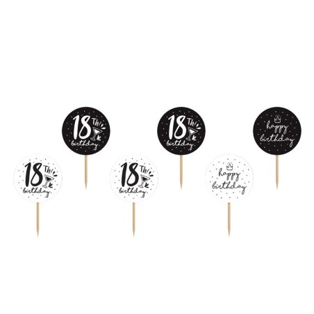 toppers para cupcake 18 cumpleanos pinchos 92 cm 6 uds KPM26 5902230774438