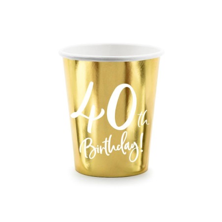 vasos 40 cumpleanos oro brillo 6 uds KPP73 40 019M 5900779113886