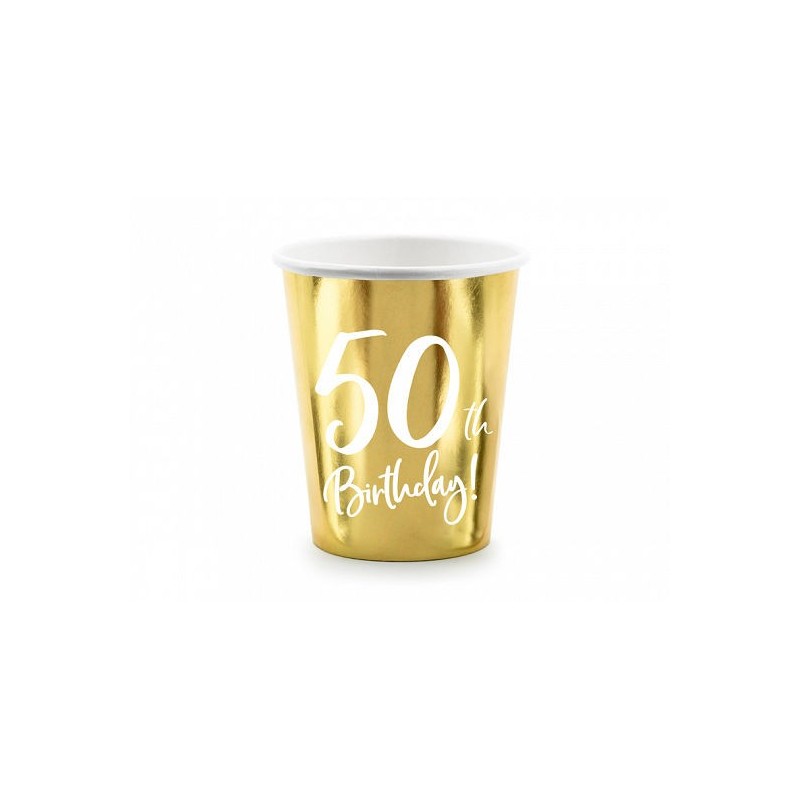 Vasos 50 cumpleaños oro brillo 6 uds