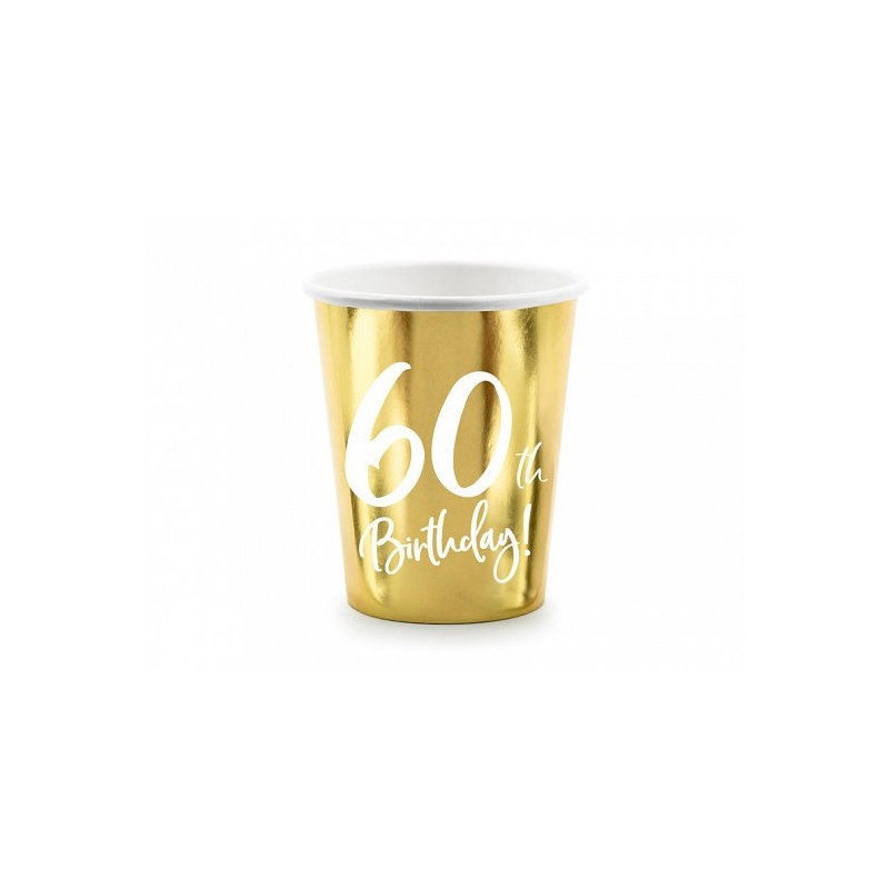 Vasos 60 cumpleaños oro brillo 6 uds