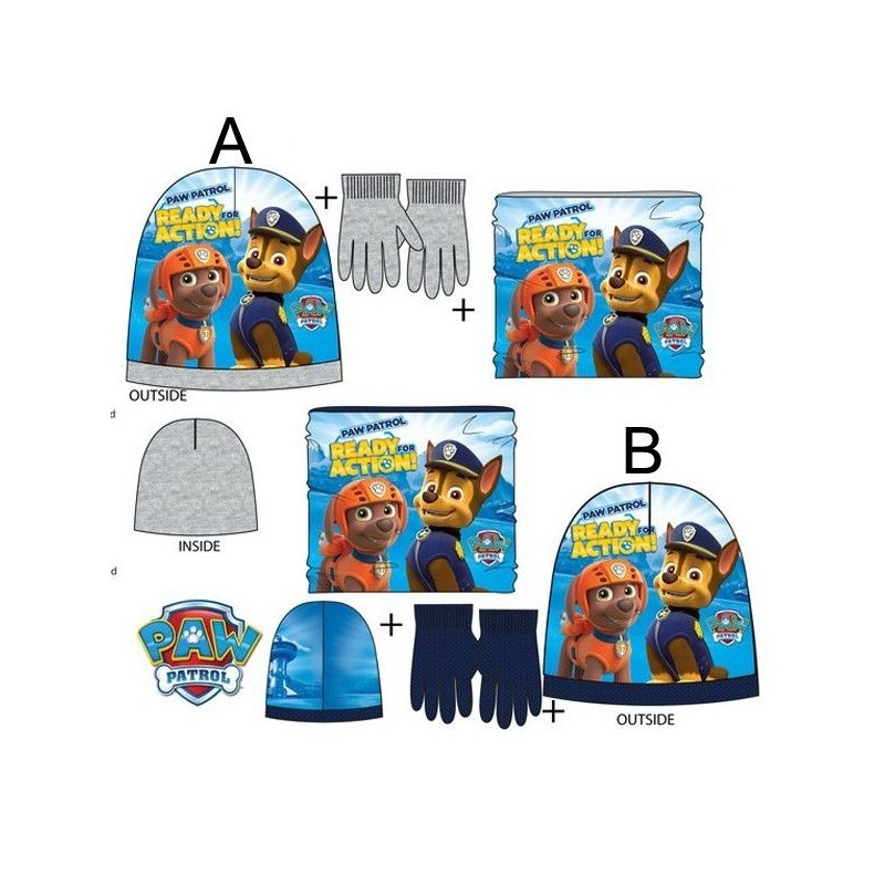 Gorro guantes y braga cuello Patrulla Canina infantil