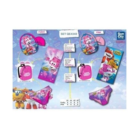 conjunto playa super wings con mochila talla 3 anos color fucsia QE4348 T3FU 8435525836377