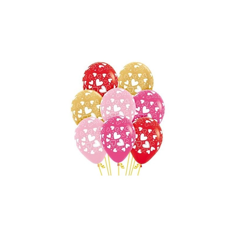 Globos metalicos con corazanoes 12 uds 30 cm