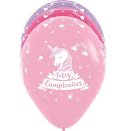 globo feliz cumpleano unicornio 12 uds 30 cm sempertex R12 CUMI 8435525837732