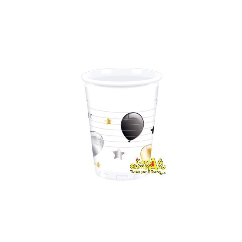 Vasos blancos globos oro y plata cumpleaños 8 uds 200 ml