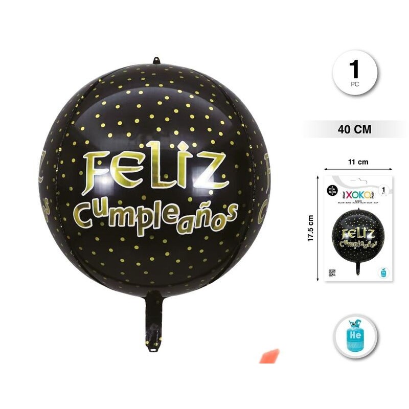 Globo feliz cumpleaños negro 40 cm helio o aire