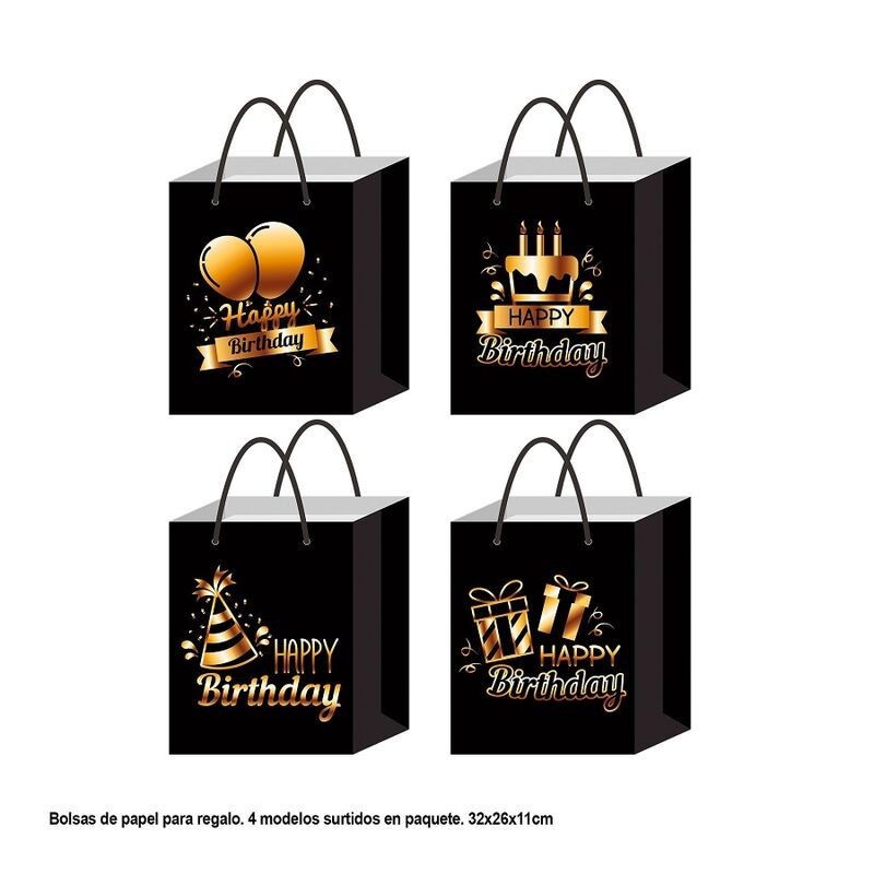 Bolsa regalo negra cumpleaños 32x26x11 cm Unidad modelos surtidos