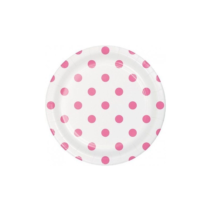Platos blancos lunares rosas 8 uds 18 cm