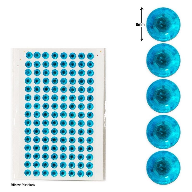 Gemas adhesivas diamantes azules 120 uds 8 mm