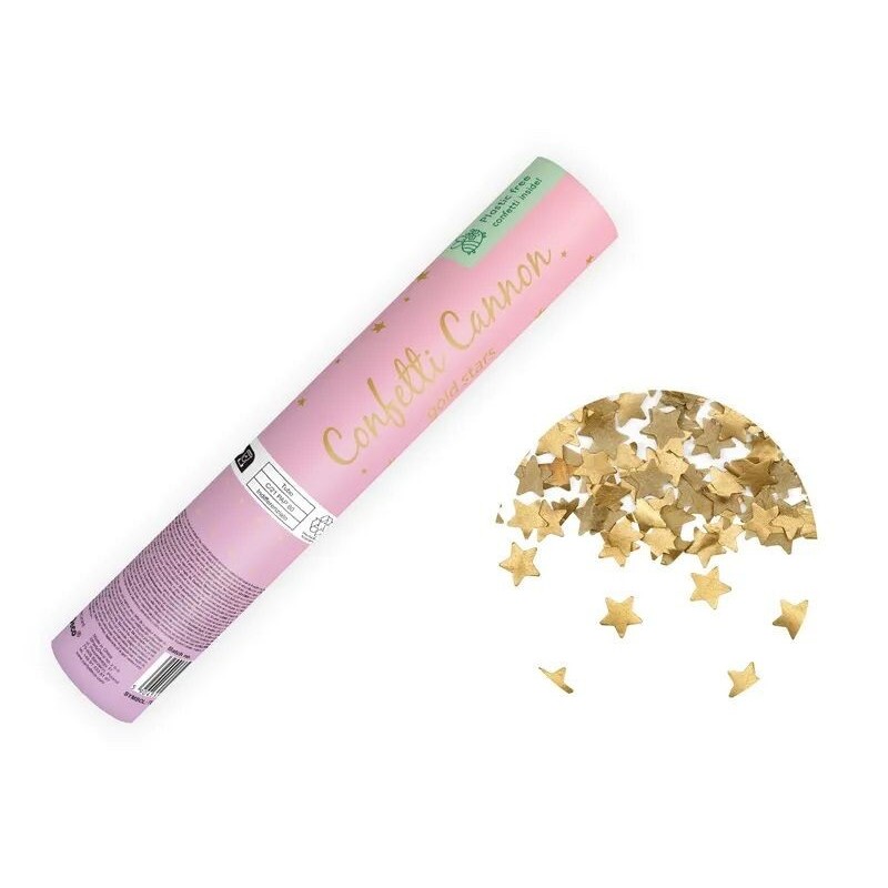 Cañon confeti estrellas oro 20 cm