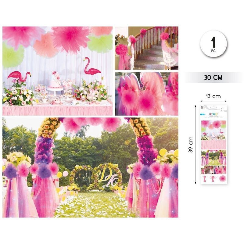 Pompon tul fucsia 30 cm 1 ud