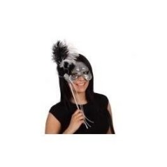 antifaz plateado veneciano con pluma 93338